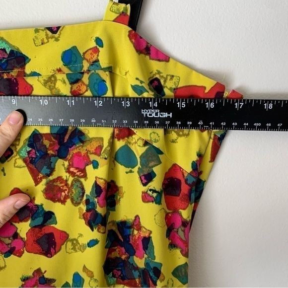 Rachel Rachel Roy Chartreuse Yellow Floral Drop Waist Ruffle Mini Dress Size 10 - Picture 8 of 11